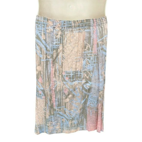 NOS Deadstock VTG 1980s Midi Skirt Pastel Abstract Elastic Waist NWT F Shay Pink - Picture 2 of 8